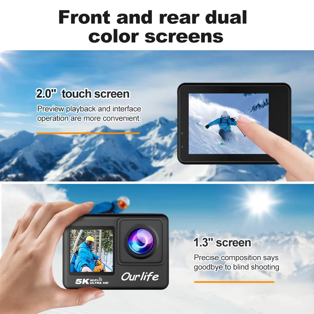 Ourlife 5K Action Camera 4K60FPS Waterproof